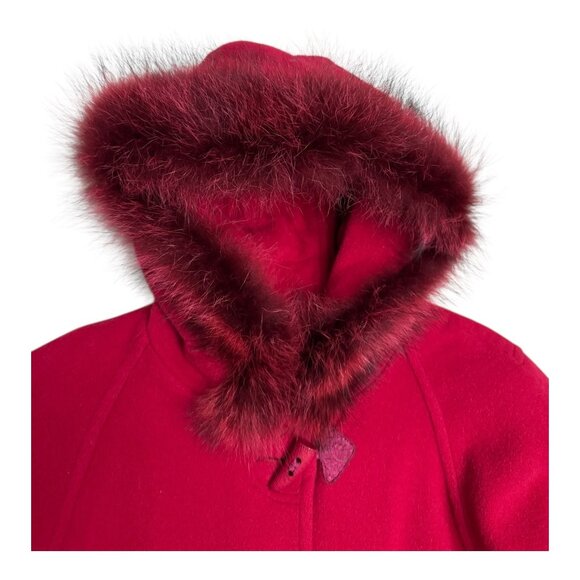 JEREMY SCOTT Braemar Wool & GENUINE FUR Red Winter Glam Parka Pea Coat Womens XL - Picture 6 of 9